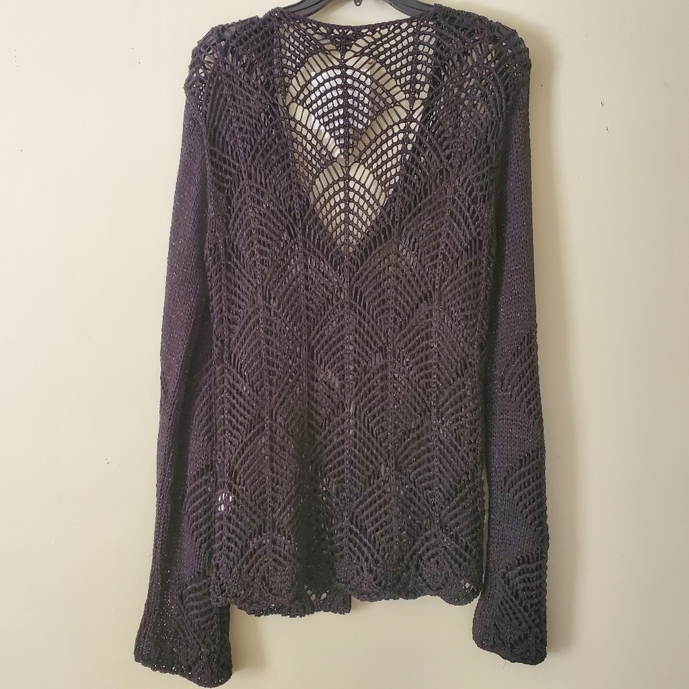 NWT JP Evolution Black Crochet Cardigan Cover-up Flare Sleeve Size Large